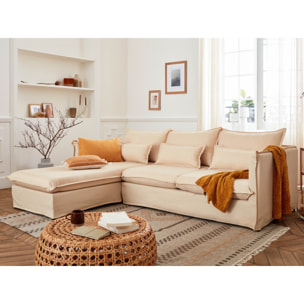 Adriann - canapé d'angle gauche fixe - 4 places - en tissu déhoussable - Beige