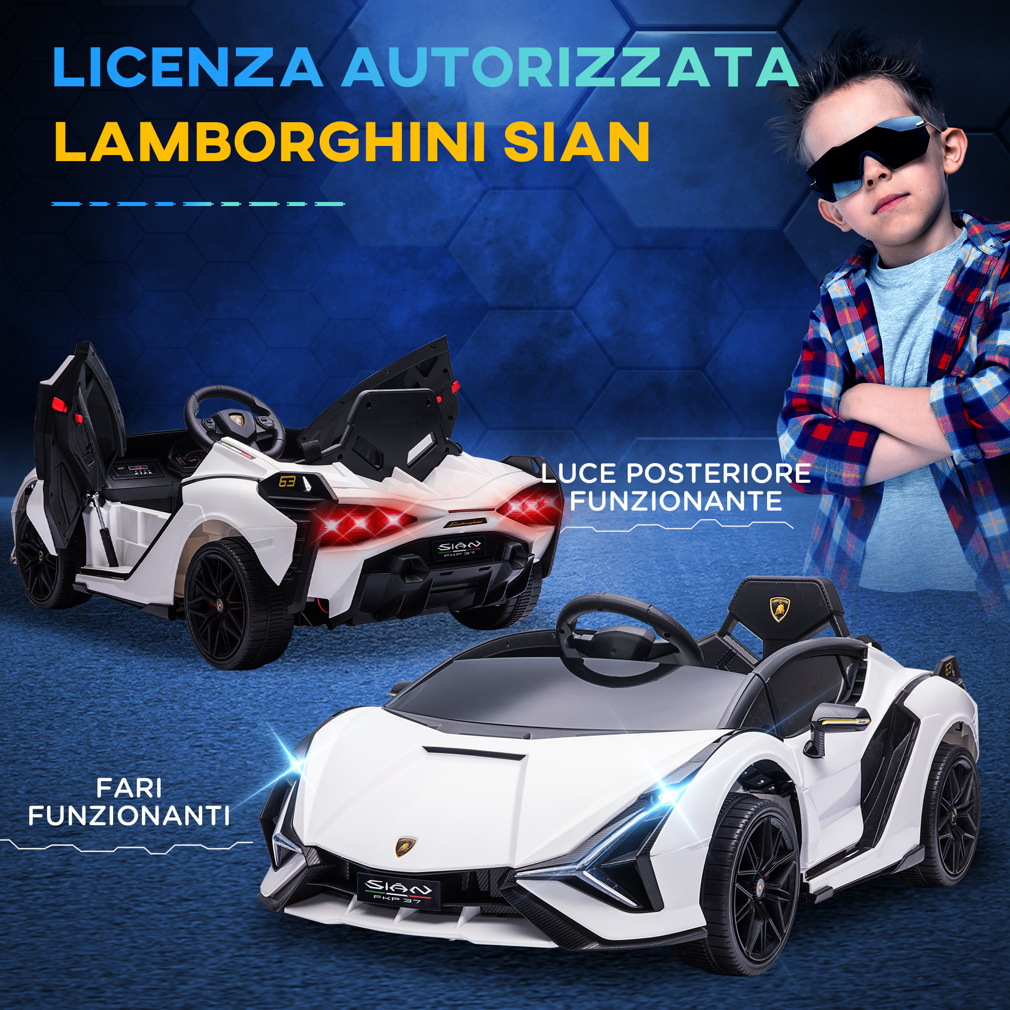 HOMCOM Macchina Elettrica per Bambini 3-5 Anni Lamborghini 12V con Telecomando e Velocità 3-5km/h, Bianco