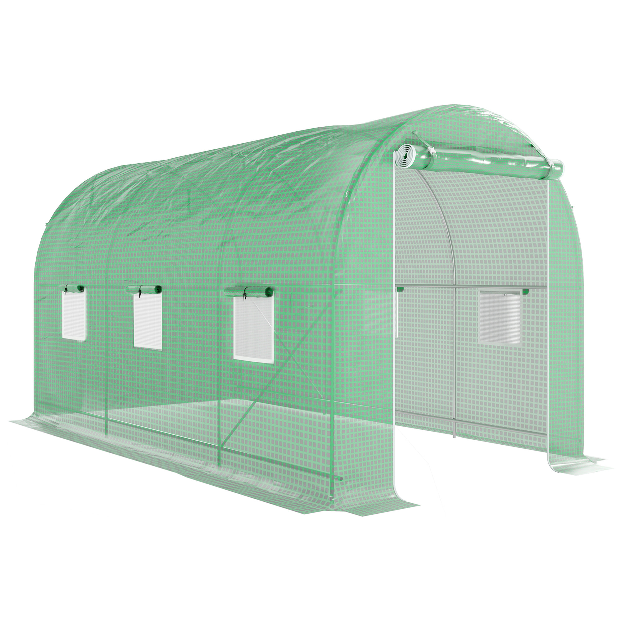 Invernadero de Túnel 400x200x205 cm Invernadero de Jardín con Puerta Enrollable y 6 Ventanas Cubierta PE 140 g/m² Marco de Metal para Cultivo Plantas Verduras Verde