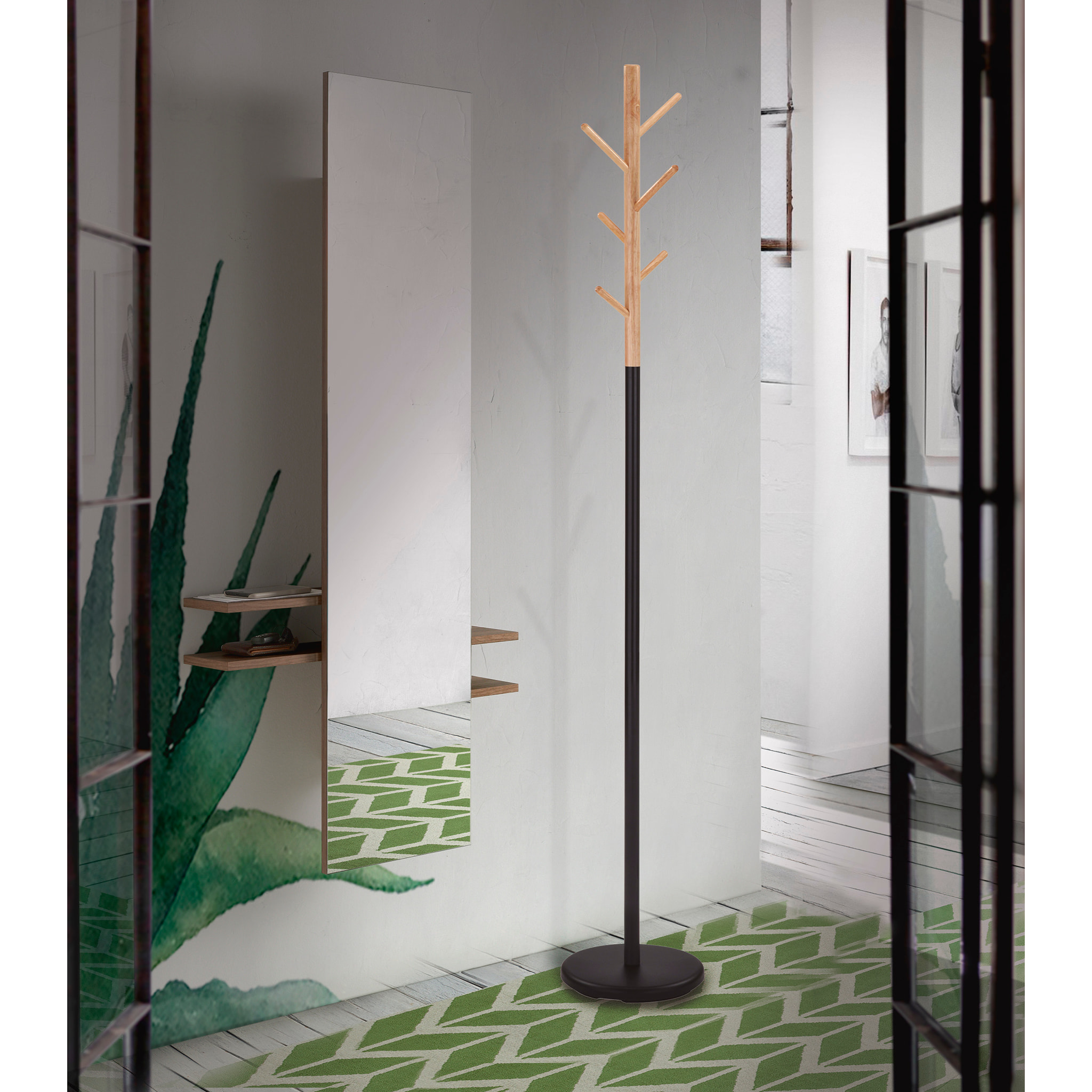 Perchero Bosquet madera-metal roble-negro 178x28x28 cm