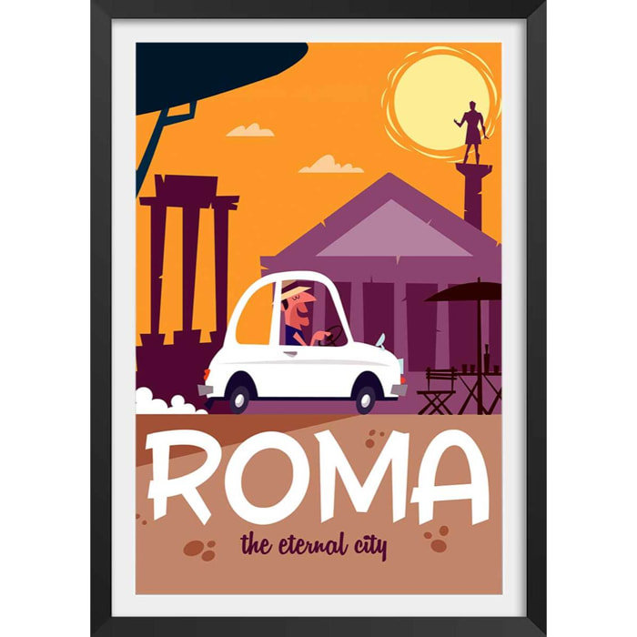 Affiche Voyage à Rome Affiche + cadre en bois - Noir