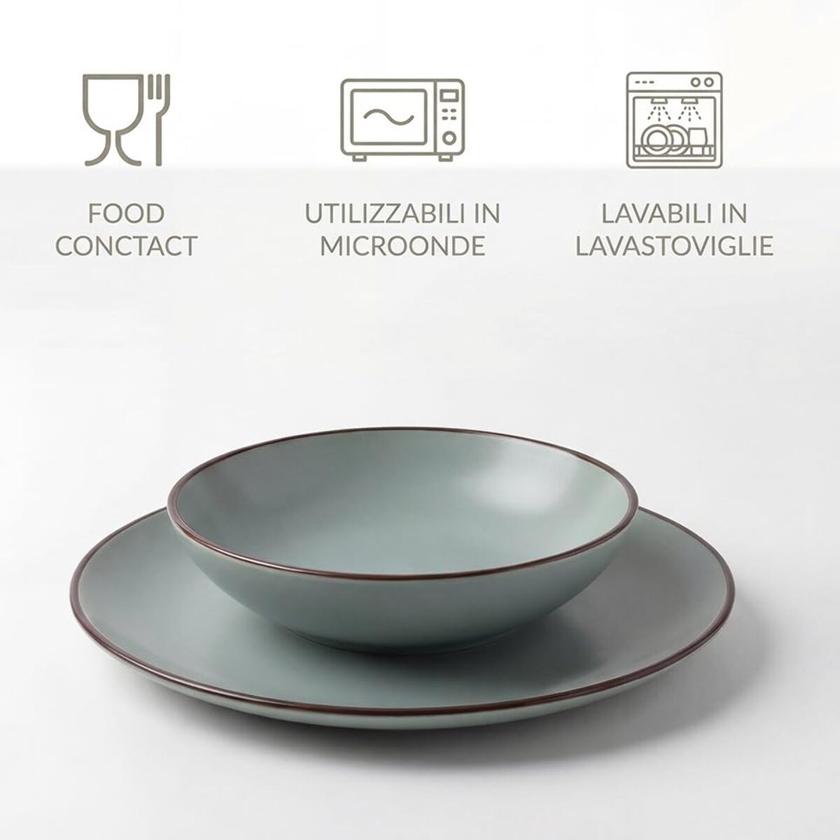 Set 12 Piatti in Ceramica, lavabile in lavastoviglie e adatto a microonde, Intrecci