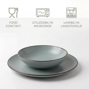 Set 12 Piatti in Ceramica, lavabile in lavastoviglie e adatto a microonde, Intrecci