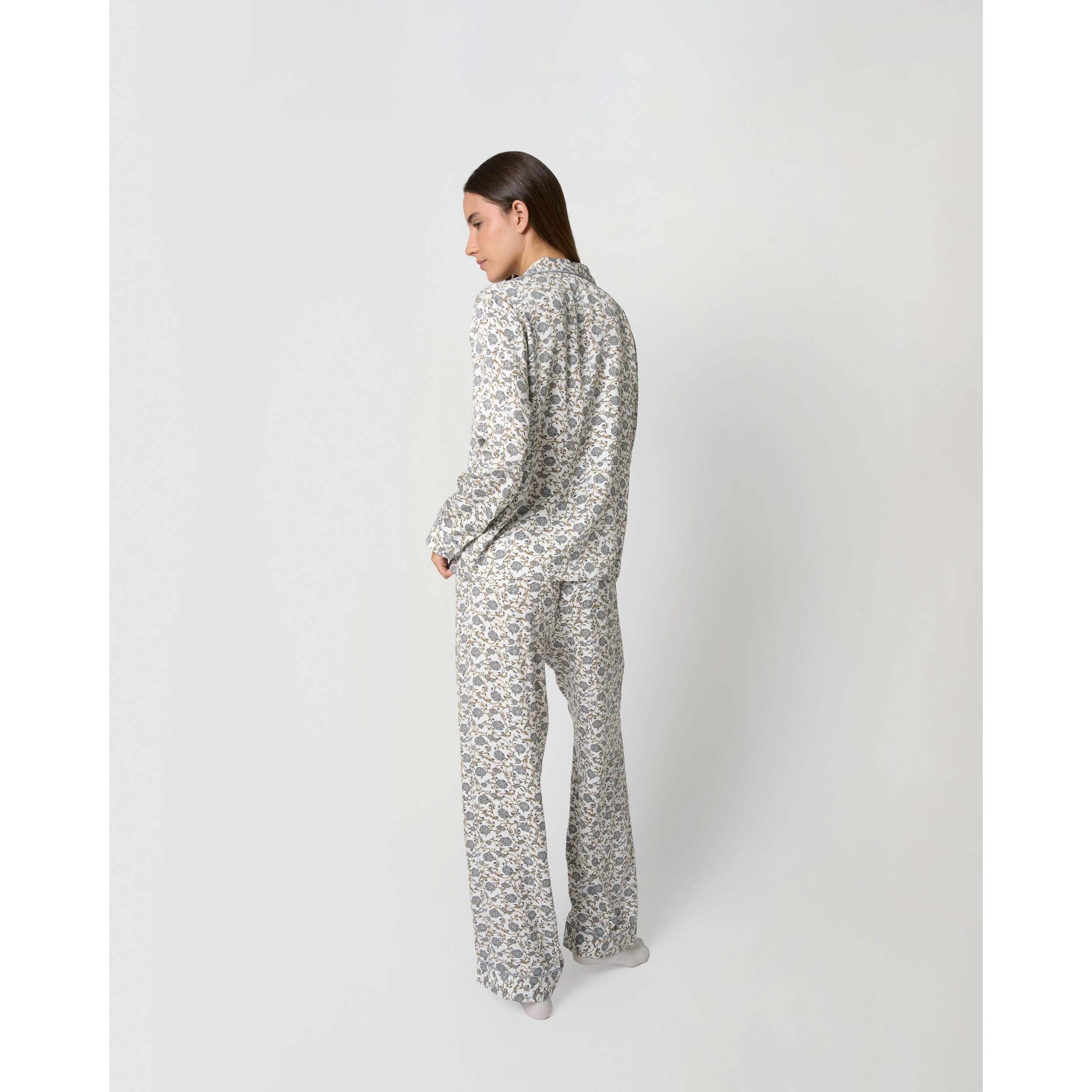 Pijama largo camisero viscosa classic azul grisáceo