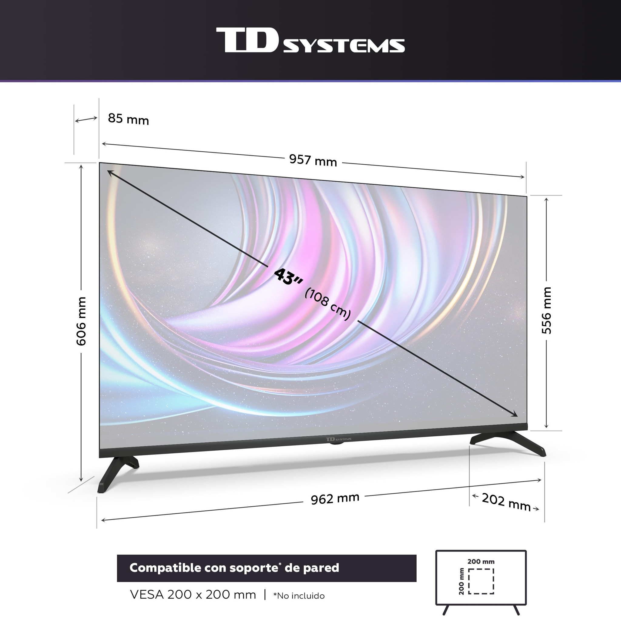 Smart TV 43 pulgadas 4K Hey Google Official Assistant con control por voz. Televisor Android 14 - TD Systems M43C21GLE