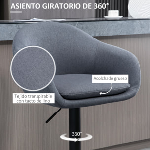 Taburete Alto de Cocina Regulable en Altura Taburete de Bar Tapizado de Tela con Reposapiés y Pata de Acero Carga 110 kg 54x54x92-112 cm Gris Oscuro