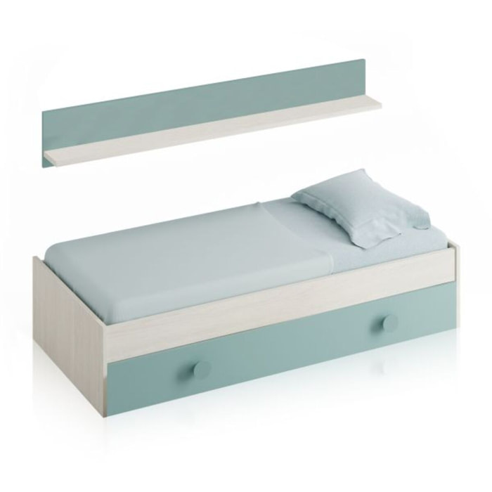 Cama doble juvenil Yuki Blanco Alpes - Verde Acqua