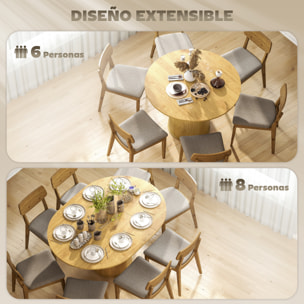 Mesa de Comedor Extensible Redonda, 110-150 cm, Mesa de Cocina Extensible, para 6-8 Personas, con Base Estriada Ancha, para Salón, 110-150x110x75 cm, Madera Natural