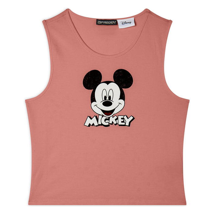 Canotta cropped slim fit con stampa Mickey Mouse