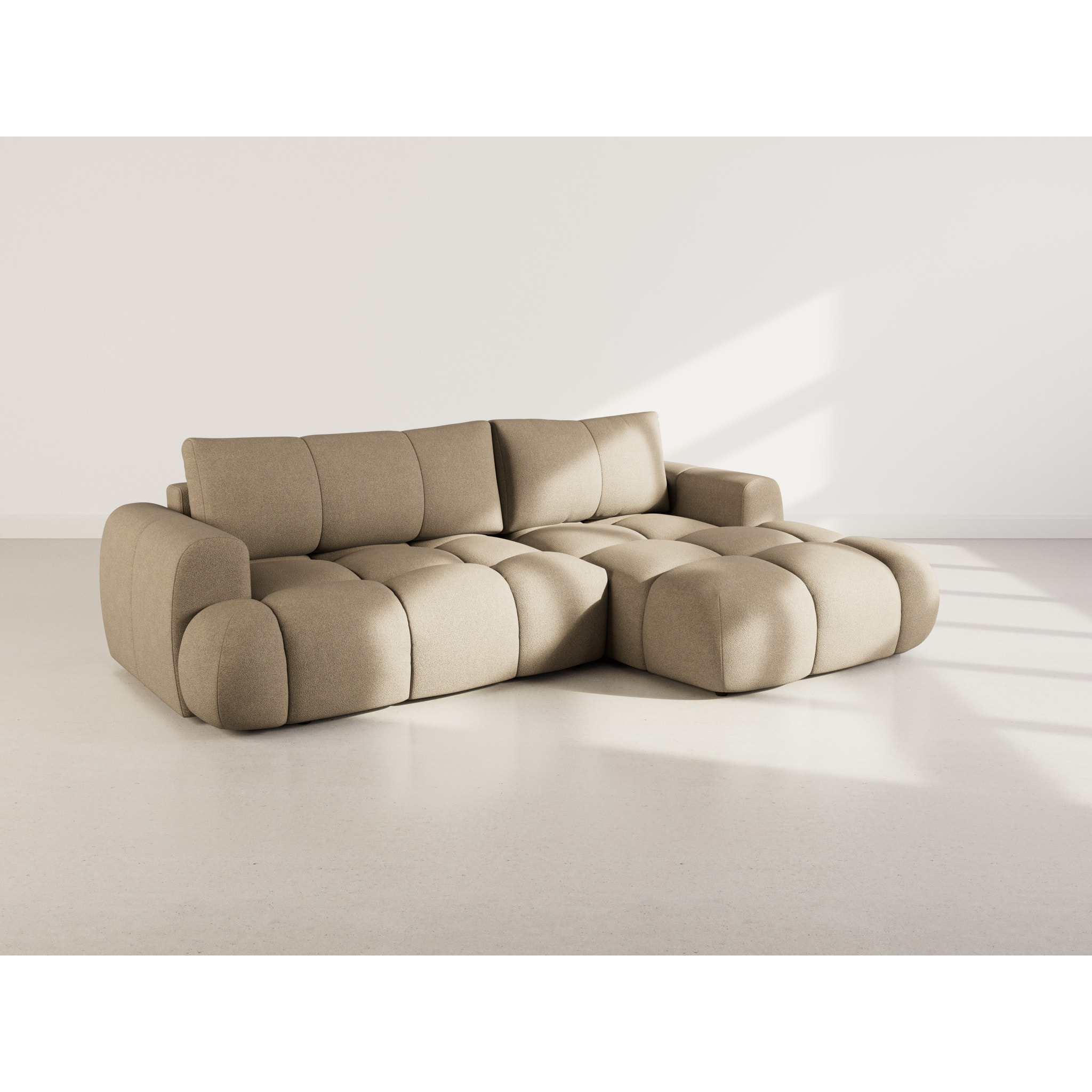 Yulin - Canapé d'angle droit 4 places convertible avec coffre en tissu bouclette - Marron