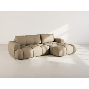 Yulin - Canapé d'angle droit 4 places convertible avec coffre en tissu bouclette - Marron