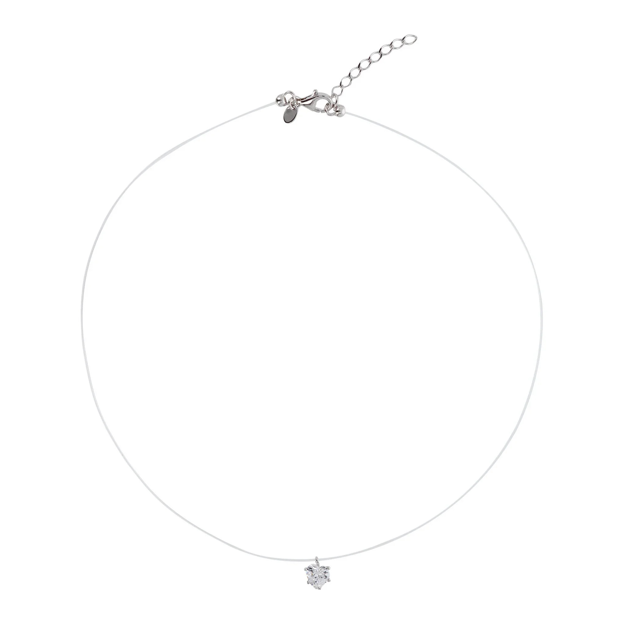 Collana Fantasmino con Pendente Cuore in Cubic Zirconia placcata Rodio