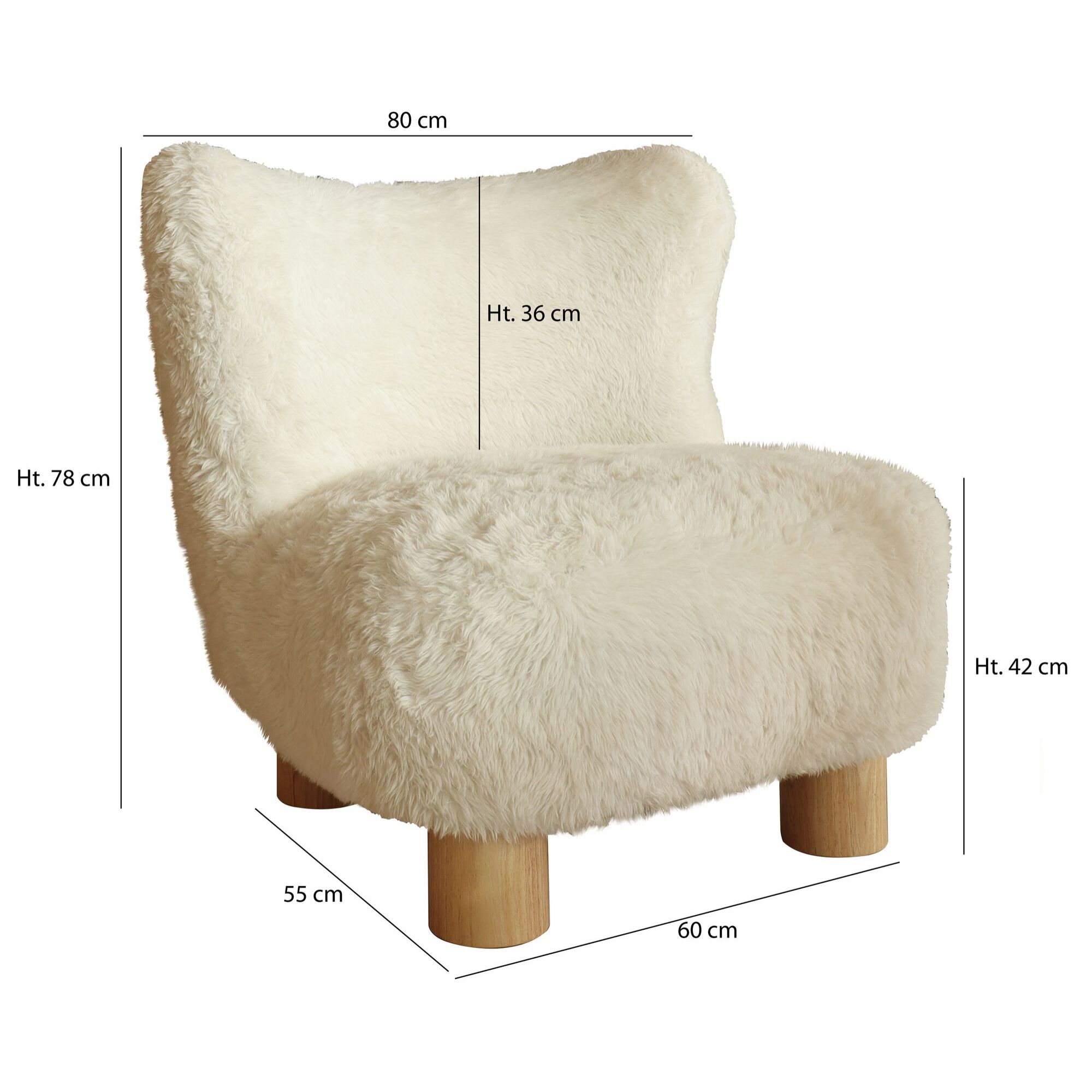 Fauteuil effet fourrure beige et structure en bois  ARTIC