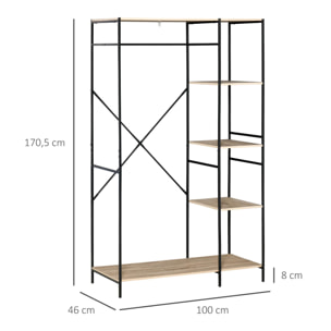 Perchero de Ropa Perchero de Madera con 4 Estantes de Almacenaje y Barra para Colgar Carga 30 kg para Dormitorio Salón Entrada 100x46x170,5 cm Natural