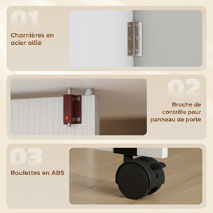 Table à manger pliable extensible 4 personnes - 2 abattants, 2 étagères, tiroir, roulettes - aspect bois blanc