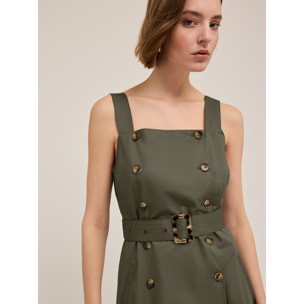 Motivi - Vestido de algodón con botones - Verde militare