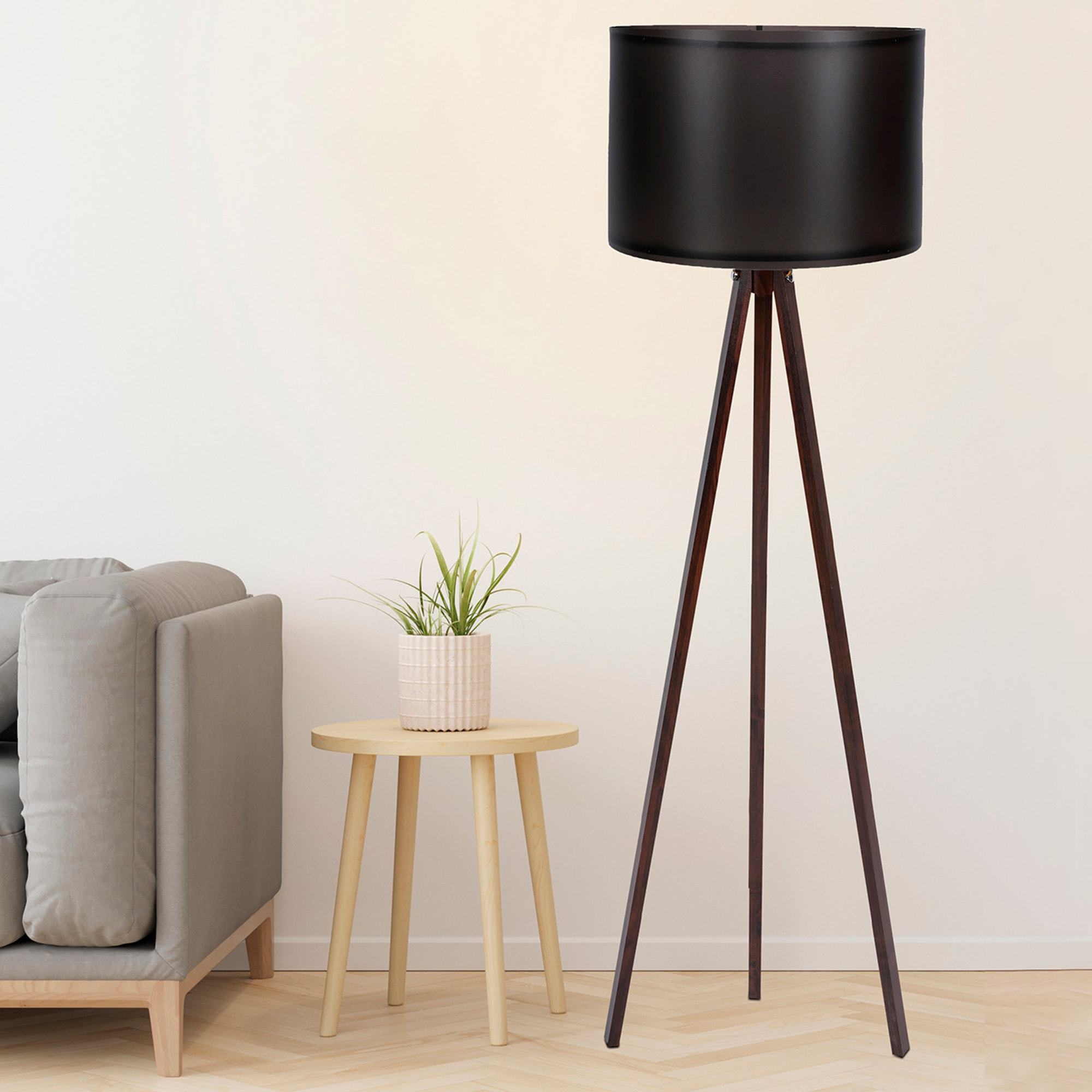Lámpara de pie 145 cm. negro/nogal, tipo E 27 Max 45 - 60 W