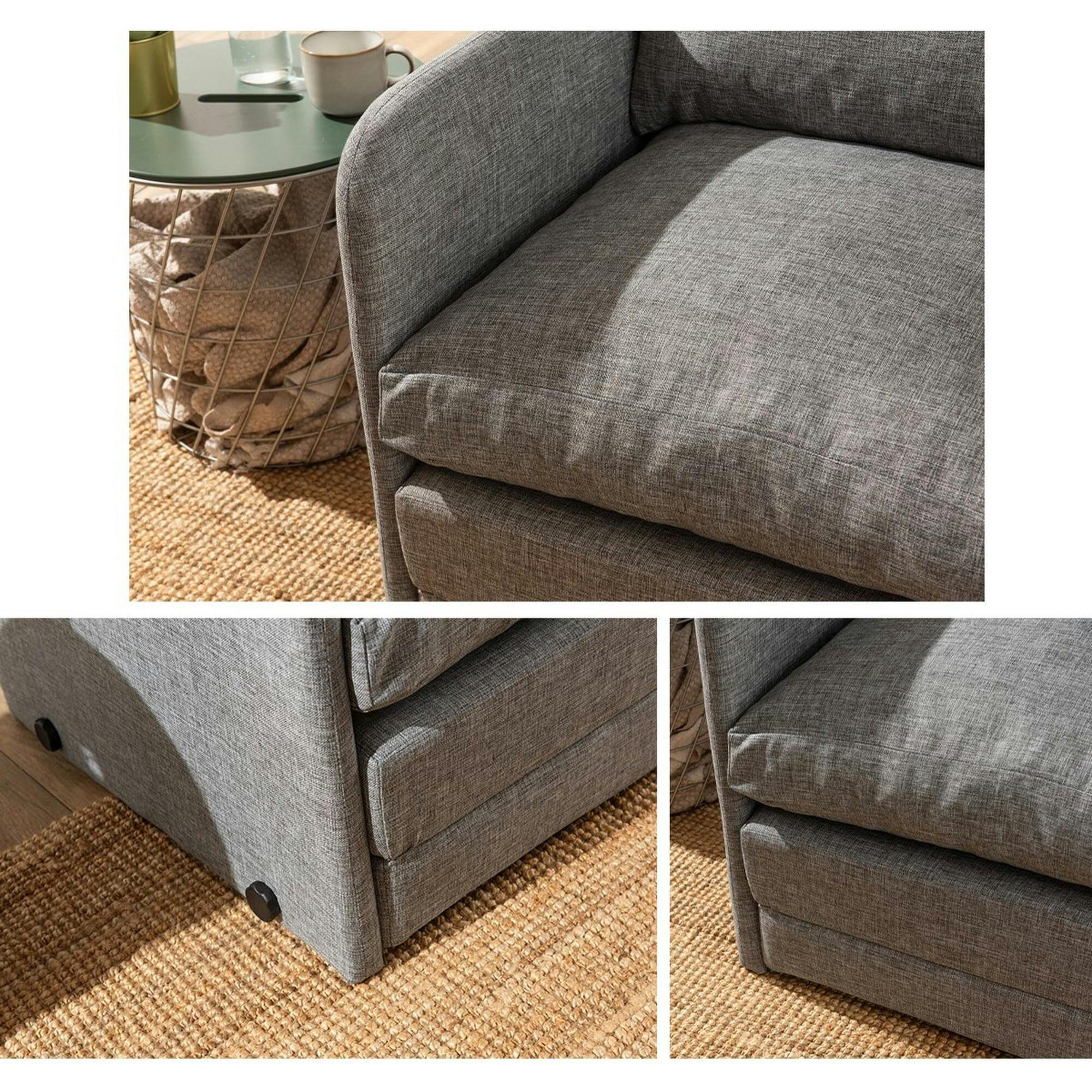 Fauteuil convertible gris lin 1 place couchage 200 cm ORURO