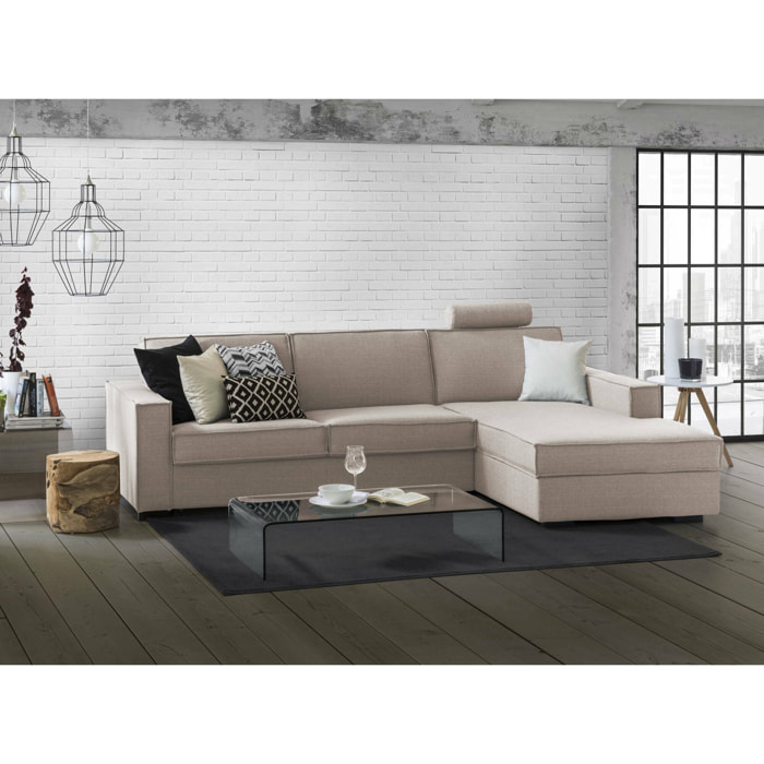 Divano letto con penisola Achico, Sofà con penisola contenitore Destra, Braccioli standard, 100% Made in Italy, Cm 280x95h90, Tortora