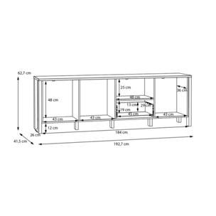 Meuble TV L193 cm 1 tiroir 3 portes 1 niche décor gris clair - BOLERO