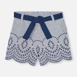 Short listado niÃ±a, popelÃ­n, estampado rayas, azul marino