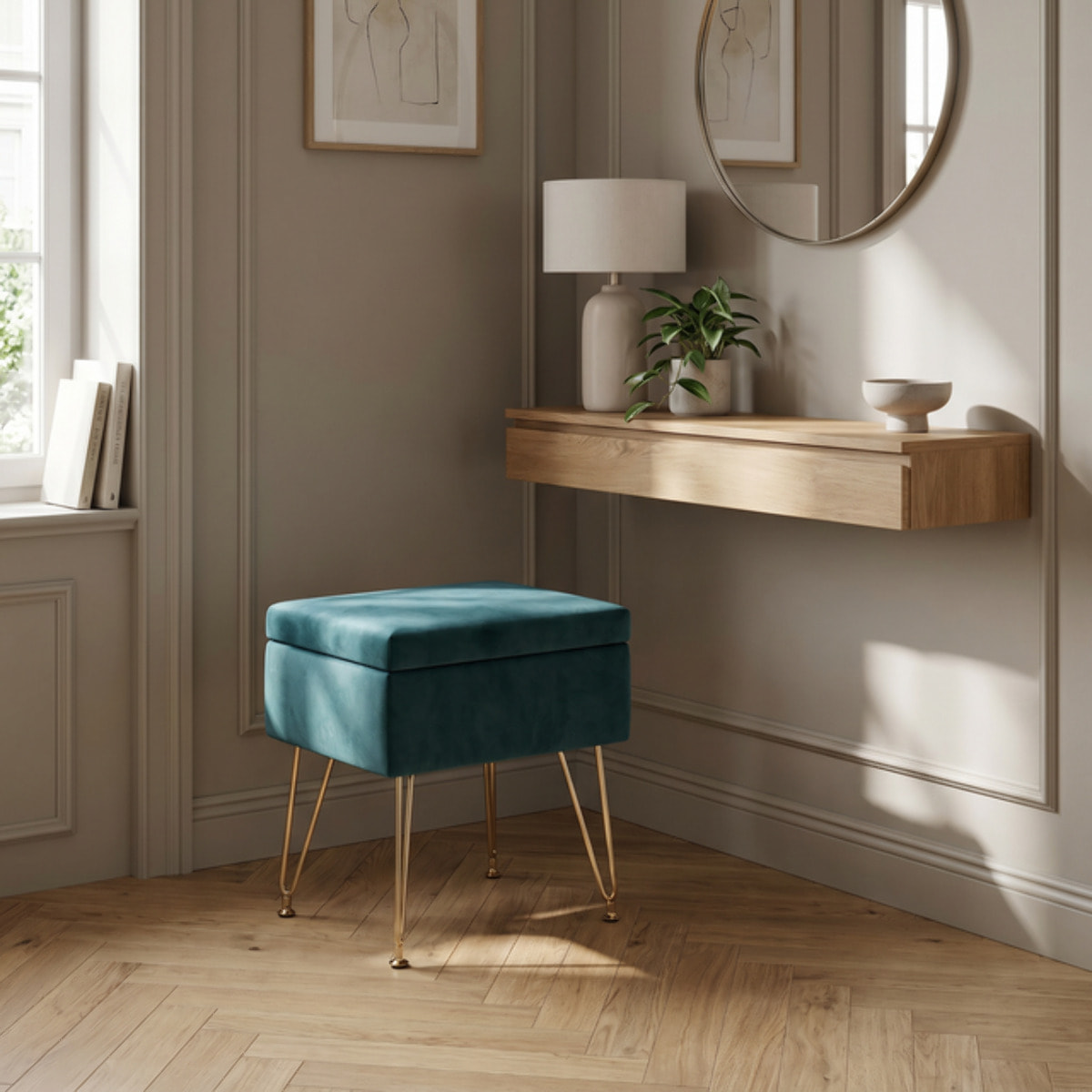 Panca Contenitore in Effetto Velluto con Seduta Imbottita e Vano Portaoggetti, Design Moderno con Gambe in Acciaio per Ingresso, Camera da Letto e Soggiorno