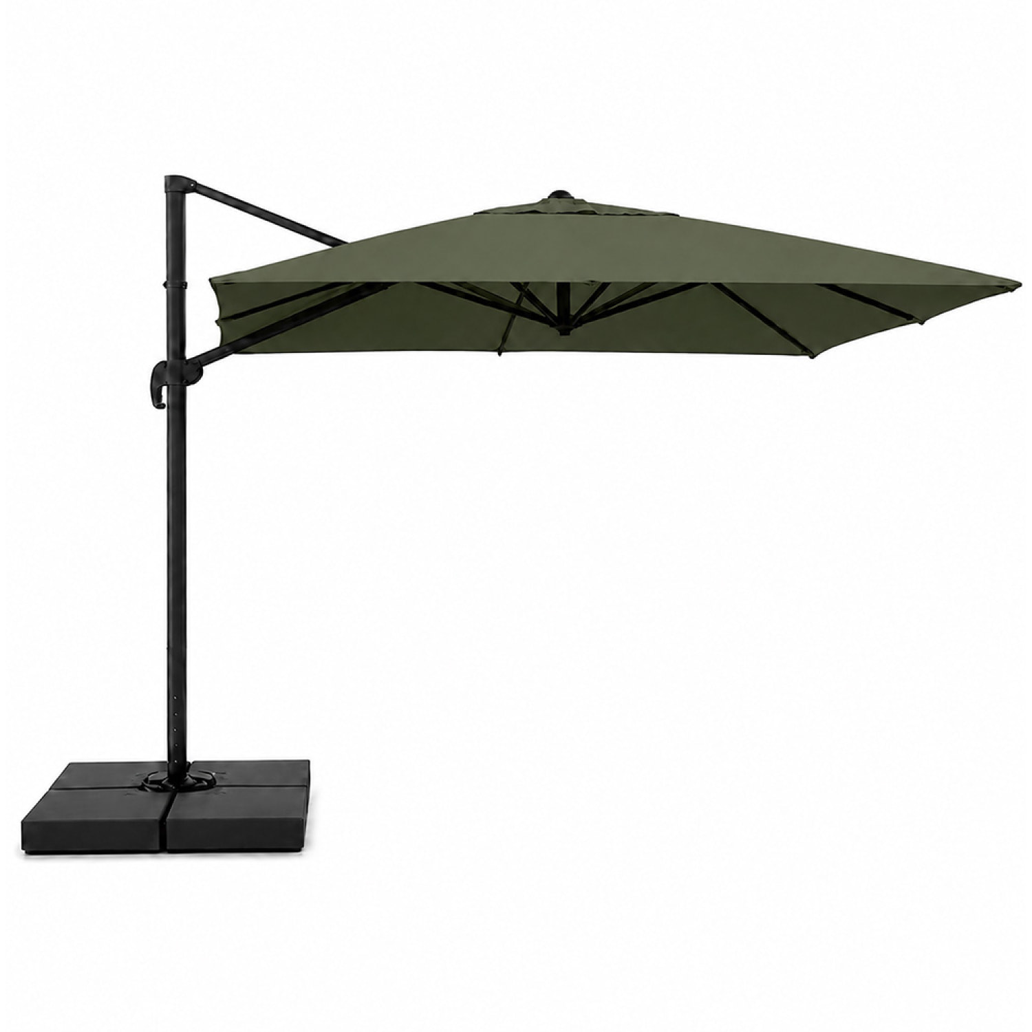 Parasol rectangulaire 3x4 déporté rotatif vert en aluminium GHAZIE