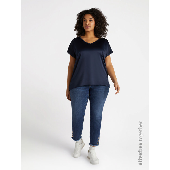 Fiorella Rubino - T-shirt in raso e jersey - Blu