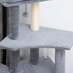 Árbol Rascador para Gatos, Árbol para Gatos 127 cm, Torre Escalador con Cueva, Hamaca, Cama, Plataformas, Rampa de Sisal, Bola Colgante, Gris