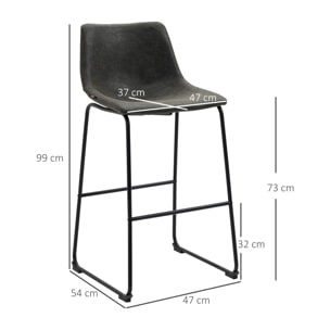 HOMCOM 2 Taburetes Altos de Cocina Tapizado en PU Taburetes de Bar con Respaldo Patas de Acero y Reposapiés para Comedor Carga 110 kg 47x54x99 cm Gris Oscuro