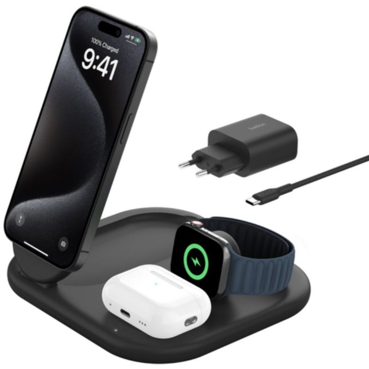 Adaptateur de voyage BELKIN induction 15W 3en1 noir