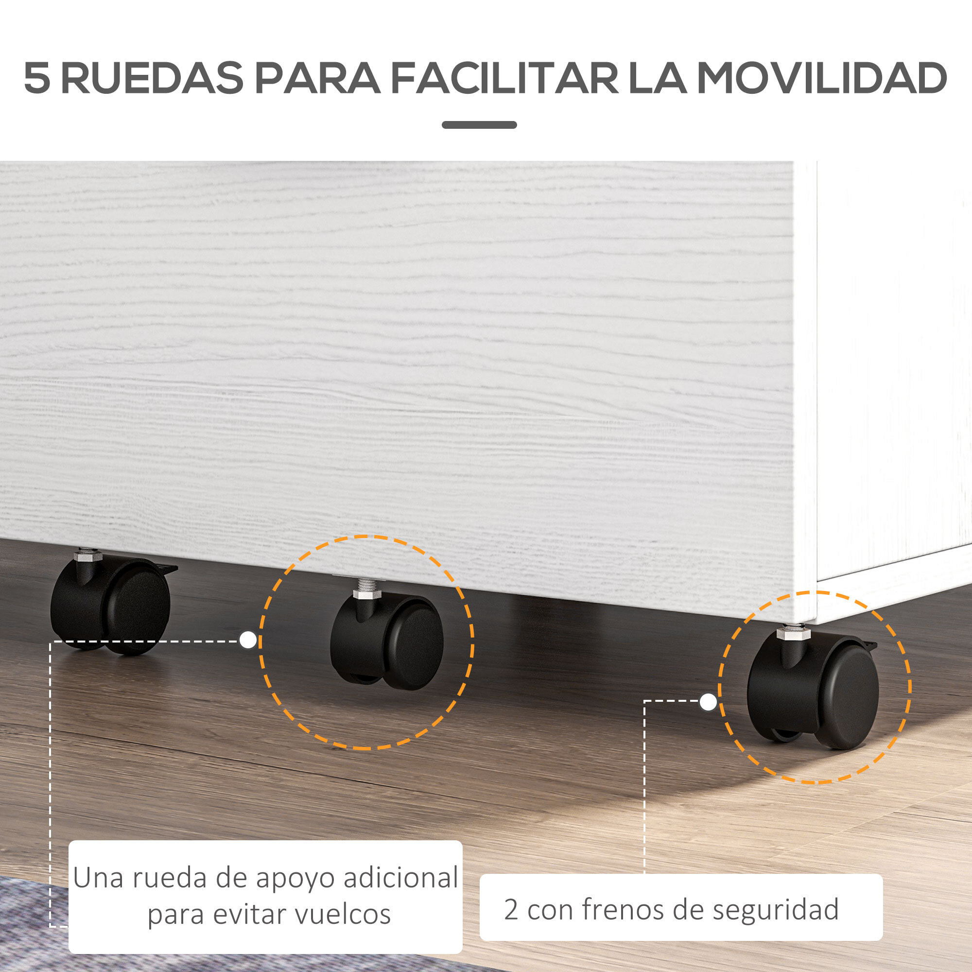 Cajonera de Escritorio con 2 Cajones, Cajonera de Oficina con Ruedas, Archivador Móvil, para Archivos A4 o Cartas, para Estudio, Salón, 39,5x39x58,5 cm, Blanco