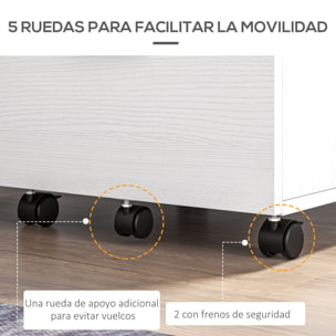 Cajonera de Escritorio con 2 Cajones, Cajonera de Oficina con Ruedas, Archivador Móvil, para Archivos A4 o Cartas, para Estudio, Salón, 39,5x39x58,5 cm, Blanco
