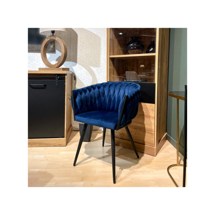 Chaise en velours tressé avec accoudoirs et pieds en métal - MELODIE 2