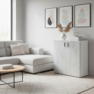 Armadietto Multiuso Armadio Basso A 2 Ante Mobile Salvaspazio Con Ripiani Regolabili Bagno Lavanderia Ripostiglio 80x37x92 Cm Bianco E Grigio Cemento