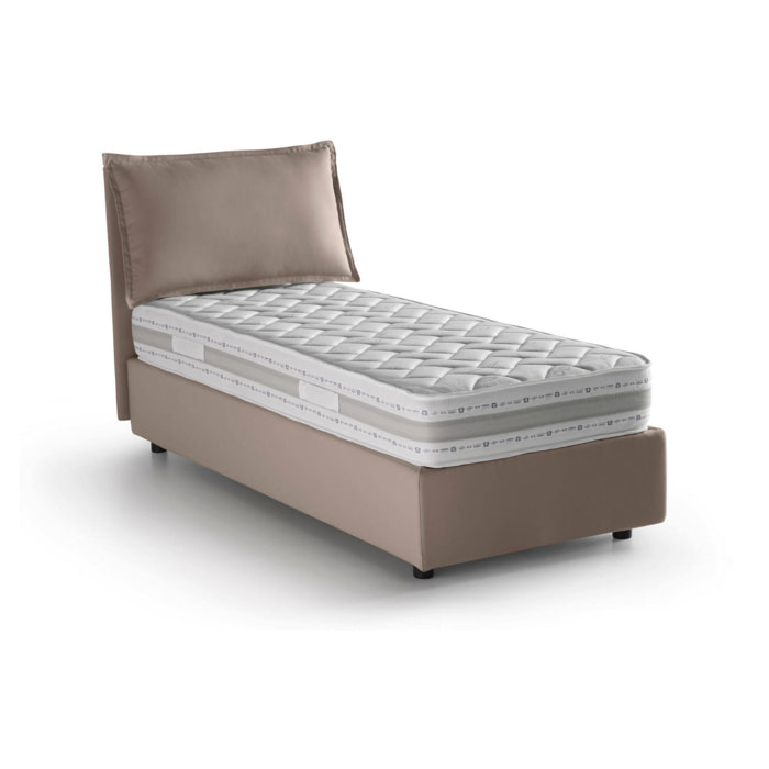 Letto singolo Aren, Letto contenitore con rivestimento in tessuto, 100% Made in Italy, Apertura laterale, con materasso Cm 80x190 incluso, Tortora