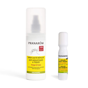 Pranarom - Spray répulsif anti-moustiques et tiques + roller après-piqûres - Bio - PROMO