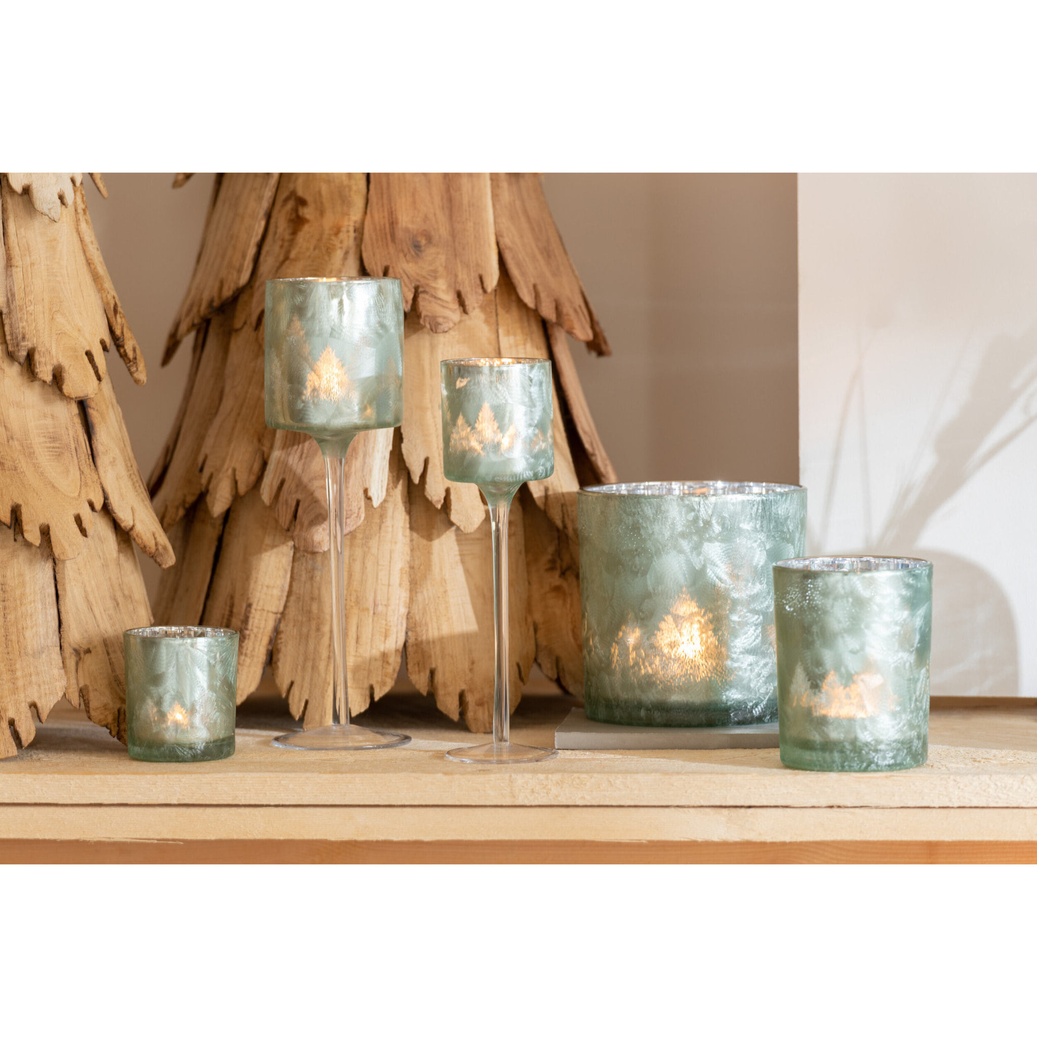 J-Line photophore Arbre - verre - vert/argent - 3 pcs