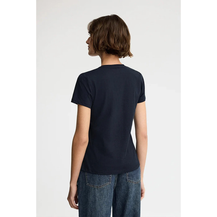 Camiseta azul marino de manga corta y cuello pico con bordado Rigby Go