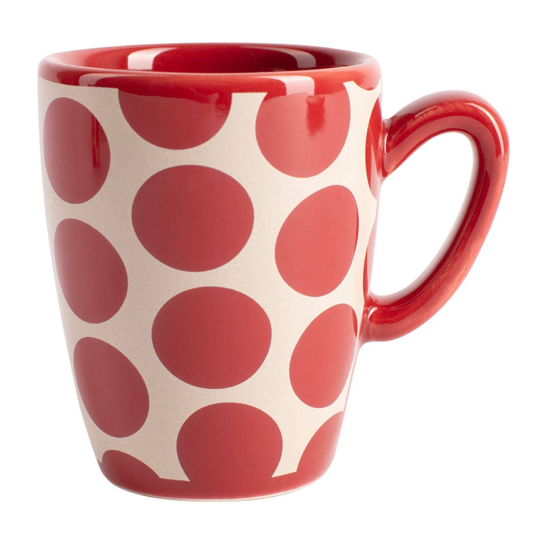 Set de 4pc café (2 tazas de 75ml + 2 platos de color solido) stoneware de topos rojos