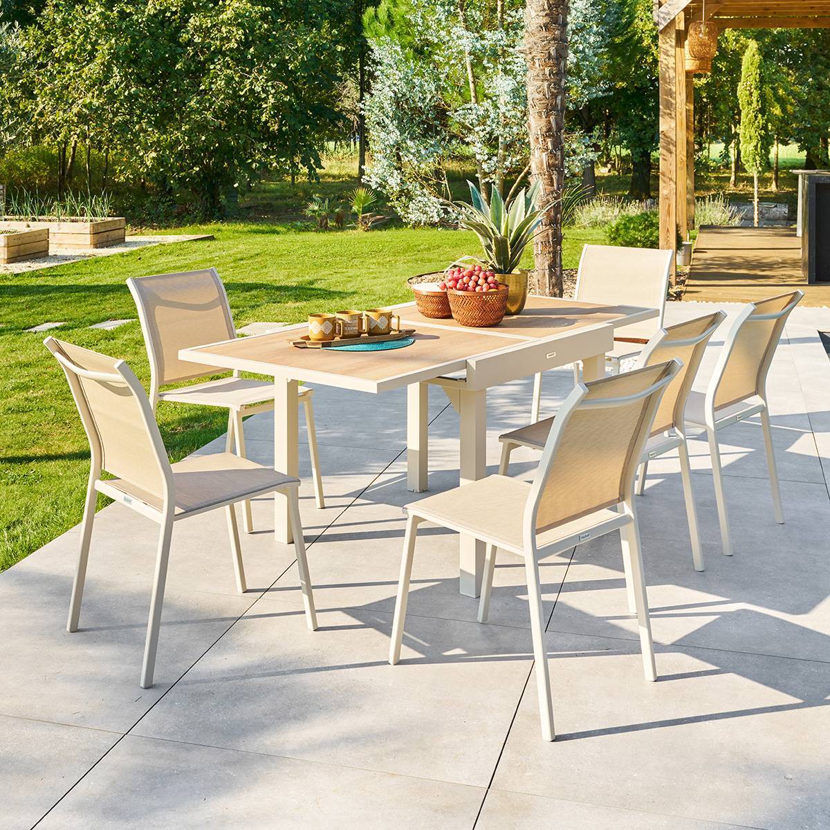 Table de jardin 8 places Piazza extensible argile
