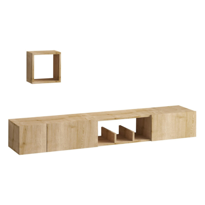 Meuble tv avec rangements imitation chêne clair - ALZEY