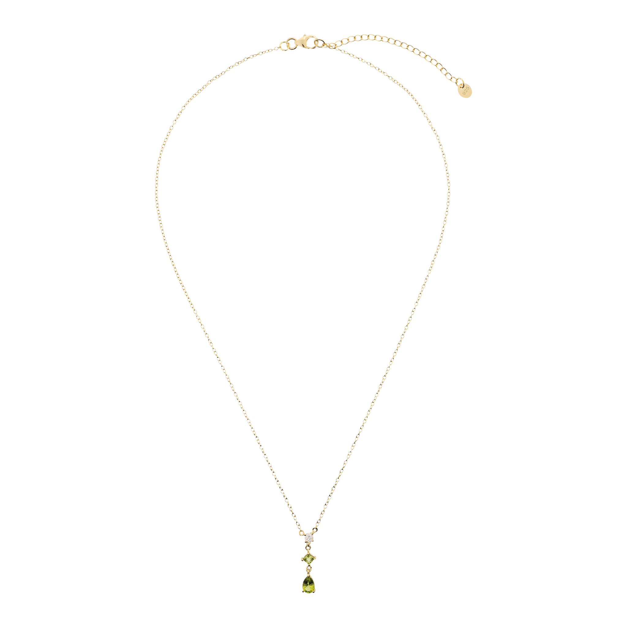 Collana in Argento 925 placcato Oro Giallo 18Kt con Ciondolo in Peridoto Verde