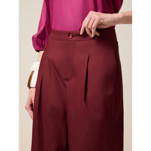 Oltre - Pantaloni palazzo in popeline - Bordeaux