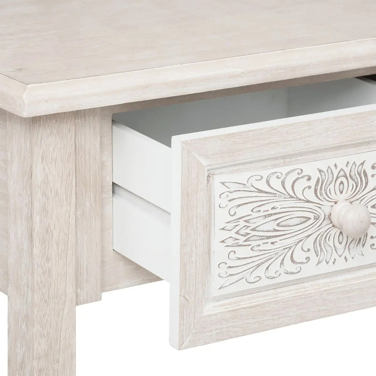 Console "Hina" avec étagère bois blanchi L80cm