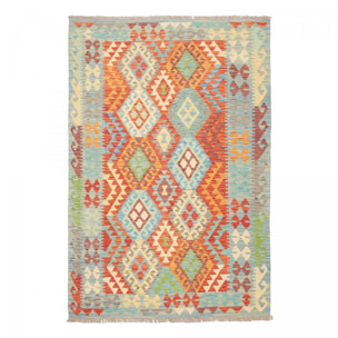Tapis kilim ethnique authentique, tissé plat en laine naturelle