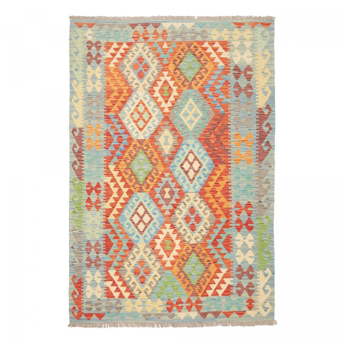 Tapis kilim ethnique authentique, tissé plat en laine naturelle