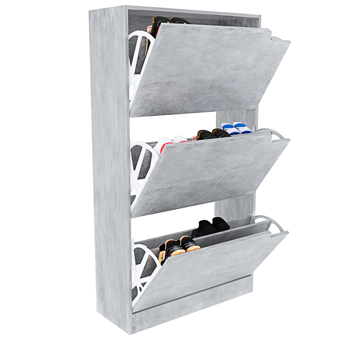 Scarpiera Portascarpe 3 Ante In Legno MDF Salvaspazio A Ribalta Maniglie A Scomparsa Per Ingresso Soggiorno Casa Camera 115x24x63 Cm Grigio Cemento