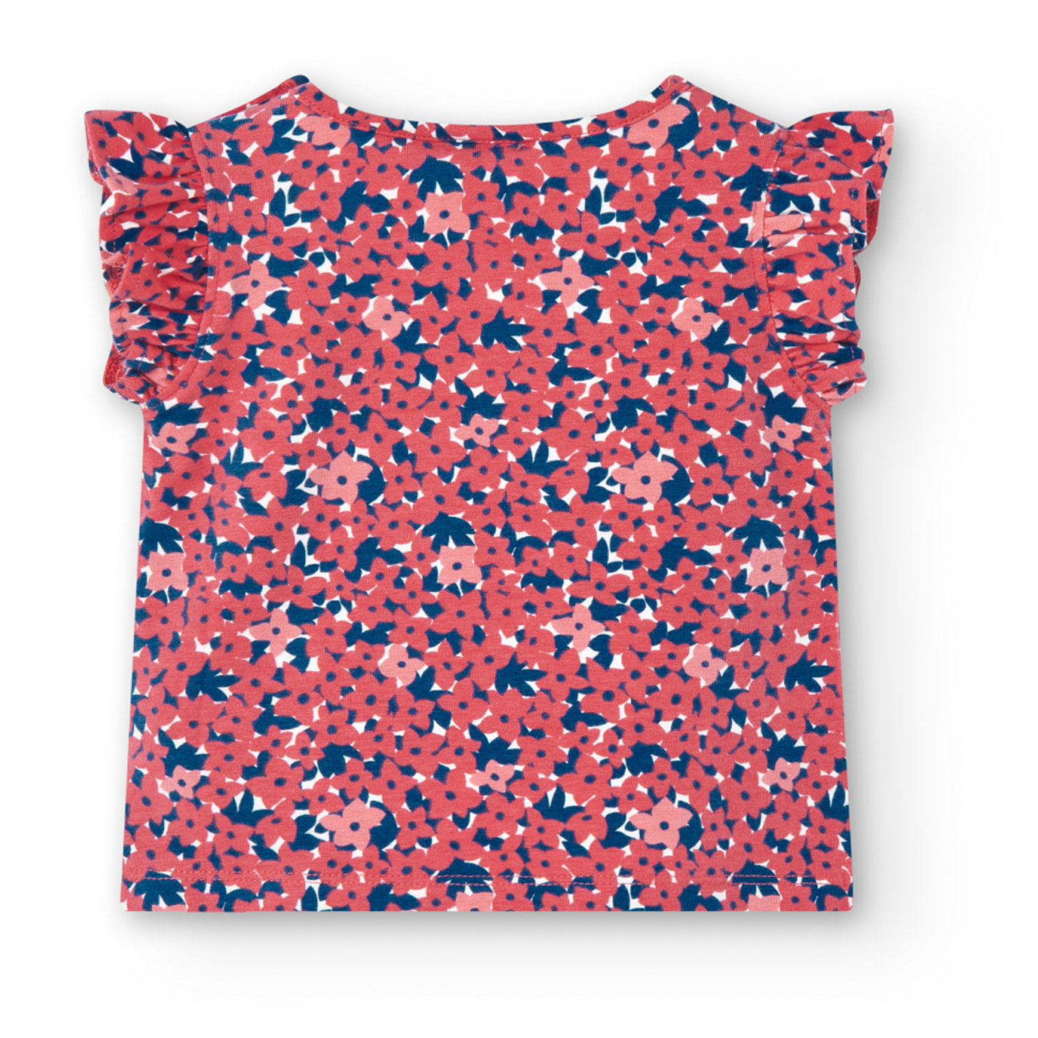 Camiseta niÃ±a, algodÃ³n estampada, flores, rosa, mangas