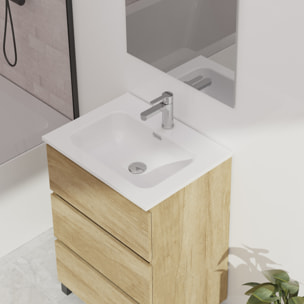 Conjunto de baño Wink | 60 cm Nature | Tres cajones | Lavabo encastrado | No incluye espejo | Mueble montado | Alday